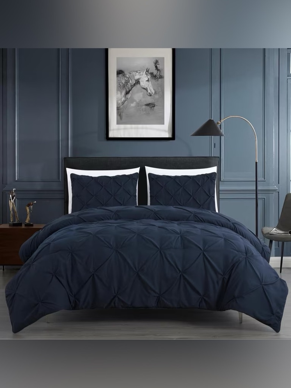 Navy Pintuck 3 piece king duvet Set